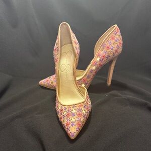 Jessica Simpson Claudette Floral Cork Stiletto Heels, Size 7M